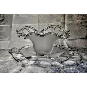 Beautiful Vintage Duncan Miller Frosted Glass Platter 14" & Bowl 11" Round